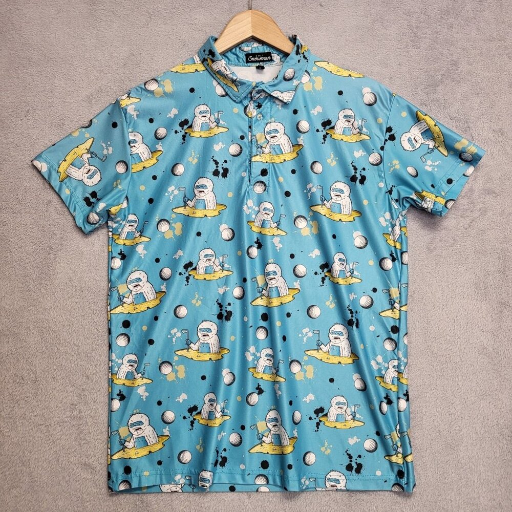 Snowman Golf Polo Shirt Mens Small Blue Sand Bar Yeti Short Sleeve Performance